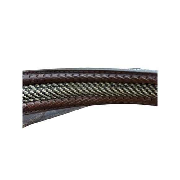 Brighton Brown Leather Nylon Inlay Braided Classic Gold Buckle Belt Size 42 - Picture 7 of 8